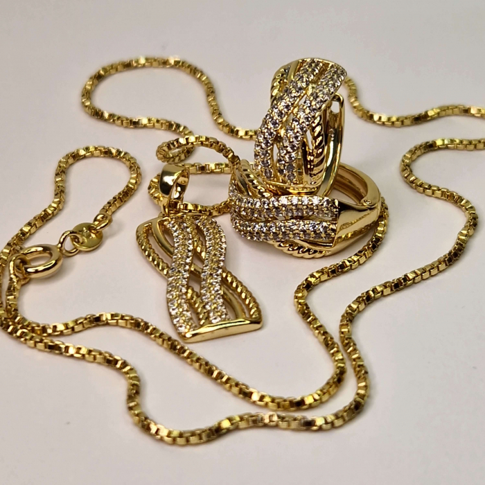 Set colier si cercei placat cu aur de 18k si incrustat cu zirconii albe [2]