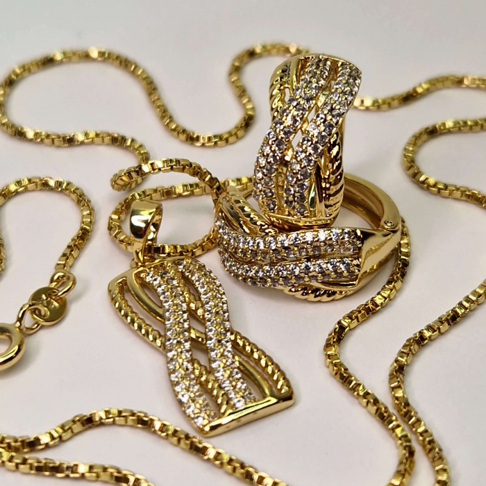 Set colier si cercei placat cu aur de 18k si incrustat cu zirconii albe [6]