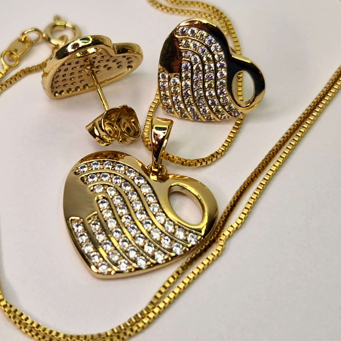 Set colier si cercei in forma de inima placat cu aur de 18k si cristale de zirconiu albe [3]