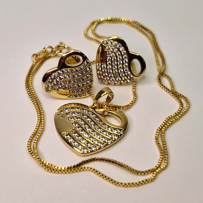 Set colier si cercei in forma de inima placat cu aur de 18k si cristale de zirconiu albe [4]