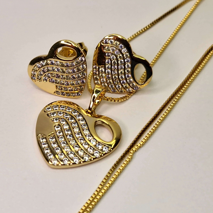 Set colier si cercei in forma de inima placat cu aur de 18k si cristale de zirconiu albe [1]