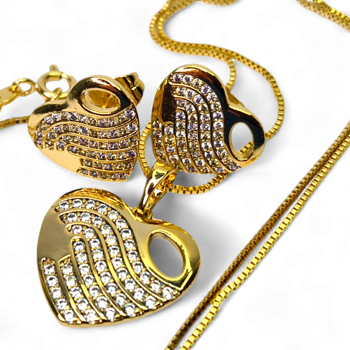 Set placat cu aur Daria cu inimioare și zirconii albe [3]