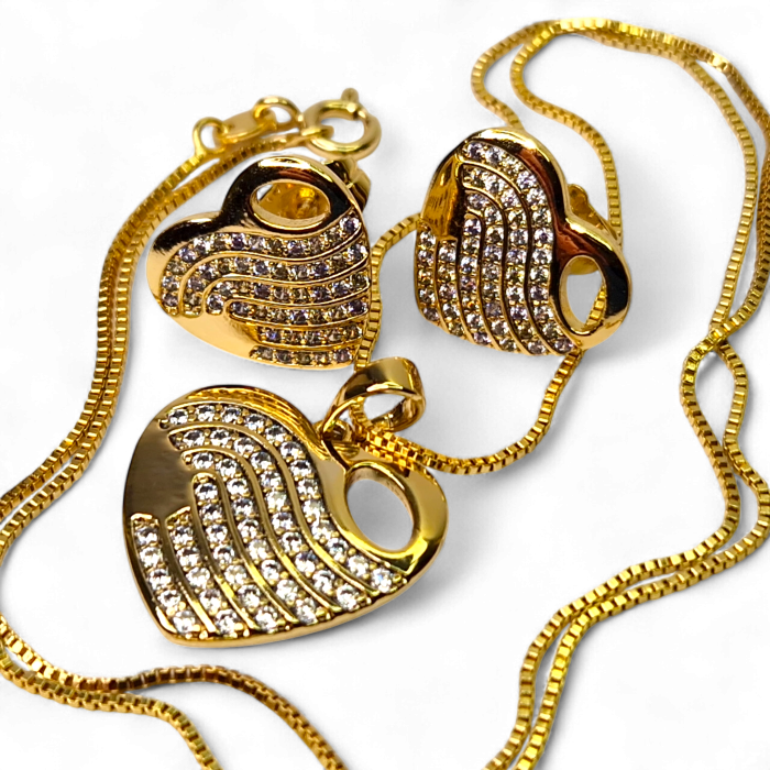 Set placat cu aur Daria cu inimioare și zirconii albe [7]