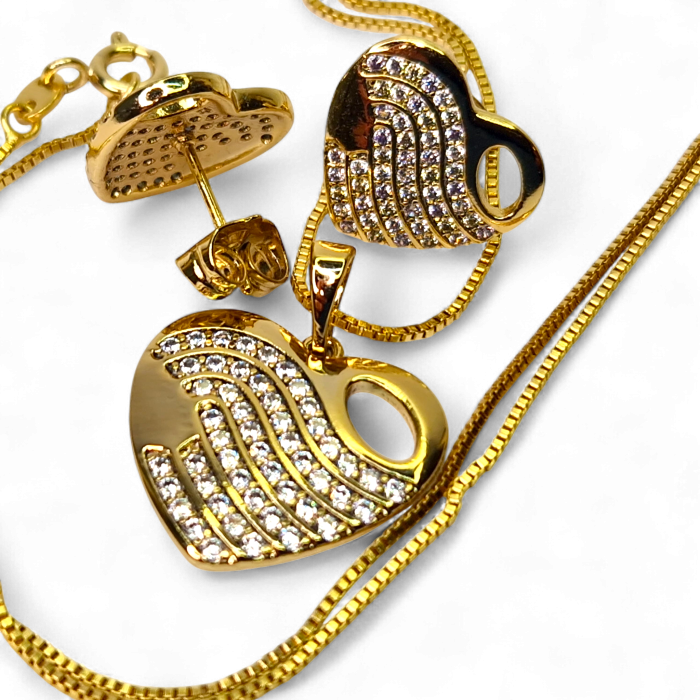 Set placat cu aur Daria cu inimioare și zirconii albe [5]
