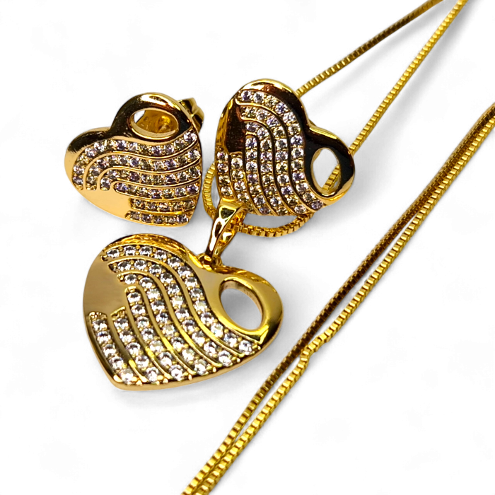 Set placat cu aur Daria cu inimioare și zirconii albe [1]