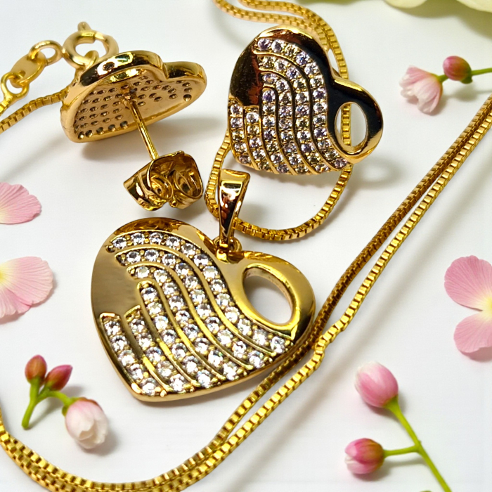 Set placat cu aur Daria cu inimioare și zirconii albe [4]
