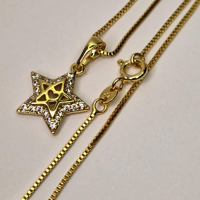 Set colier si cercei in forma de stea placat cu aur de 18k si cristale de zirconiu albe [6]