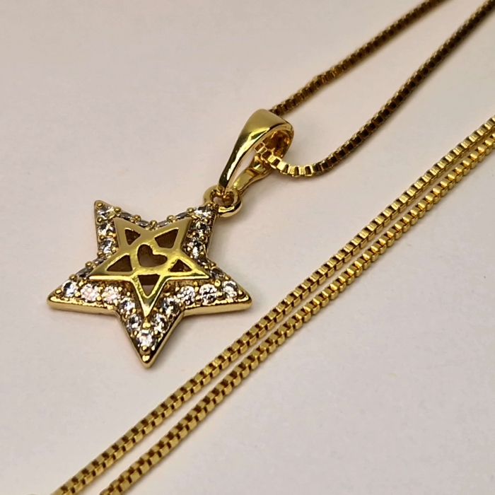 Set colier si cercei in forma de stea placat cu aur de 18k si cristale de zirconiu albe [3]