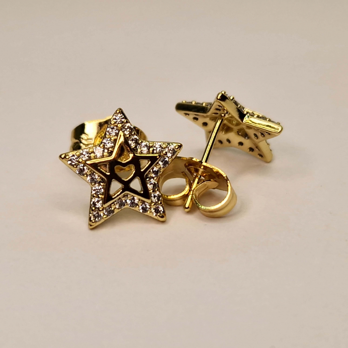 Set colier si cercei in forma de stea placat cu aur de 18k si cristale de zirconiu albe [2]