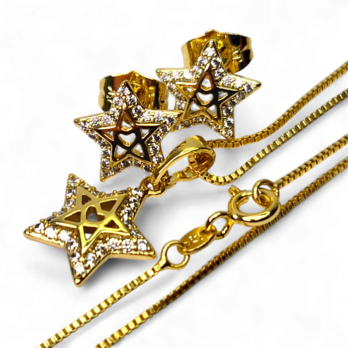 Set placat cu aur Delia cu stele și inimă decorat cu zirconii albe [3]