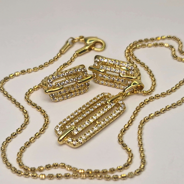 Set colier si cercei Ioana placat cu aur de 18k si cristale de zirconiu albe [4]