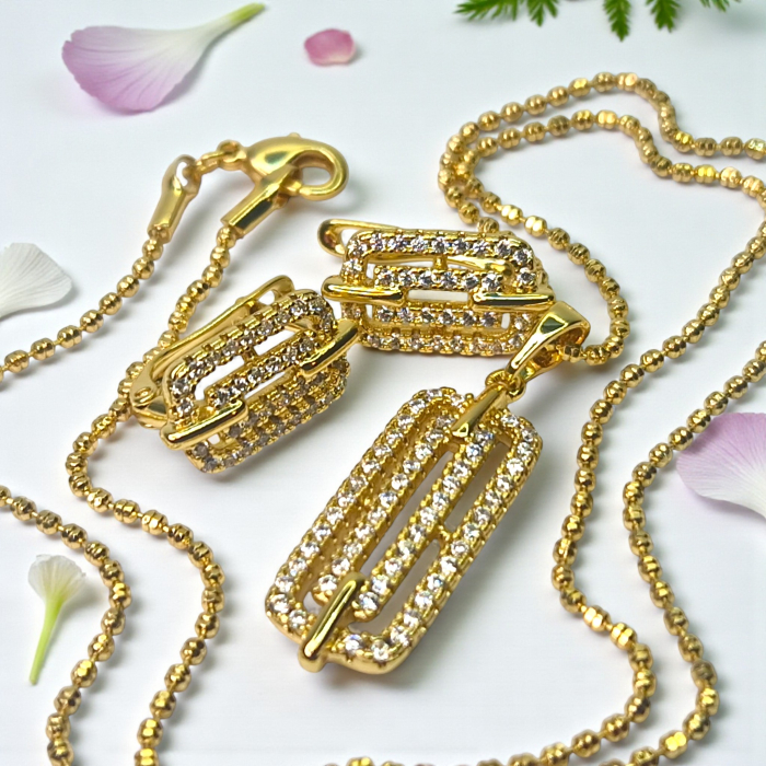 Set placat cu aur Ioana cu cercei și colier geometric decorat cu zirconii albe [2]