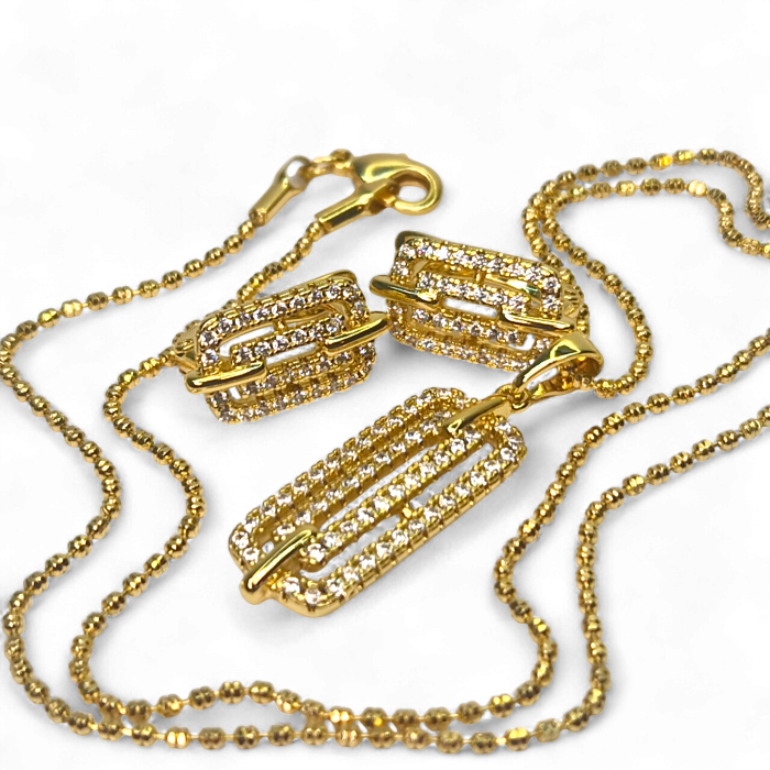 Set placat cu aur Ioana cu cercei și colier geometric decorat cu zirconii albe [7]