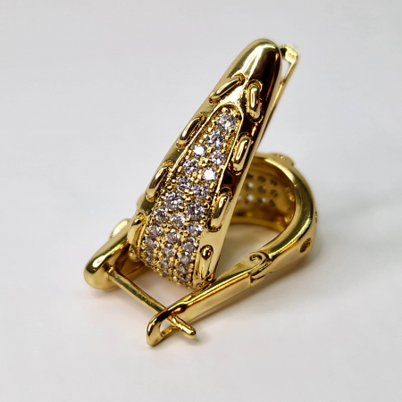 Cercei cu tortiță - Cercei cu cristale albe din zirconiu placati cu aur de 14k