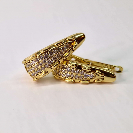 Cercei cu cristale albe din zirconiu placati cu aur de 14k [4]