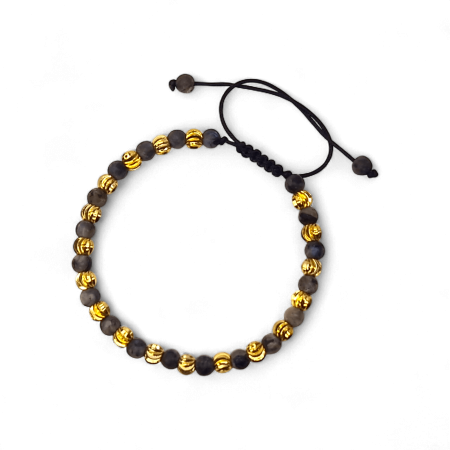 Bratari reglabile - Brățară Darren cu jasp natural gri și elemente aurii placate cu aur 18K