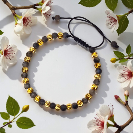 Brățară Darren cu jasp natural gri și elemente aurii placate cu aur 18K [1]