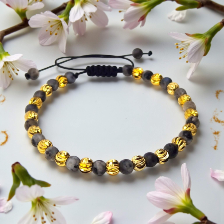 Brățară Darren cu jasp natural gri și elemente aurii placate cu aur 18K [5]