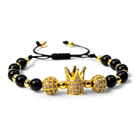 Brățară Kennedy cu hematit și coroană aurie decorată cu zirconii [4]