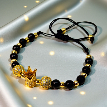Brățară Kennedy cu hematit și coroană aurie decorată cu zirconii [1]