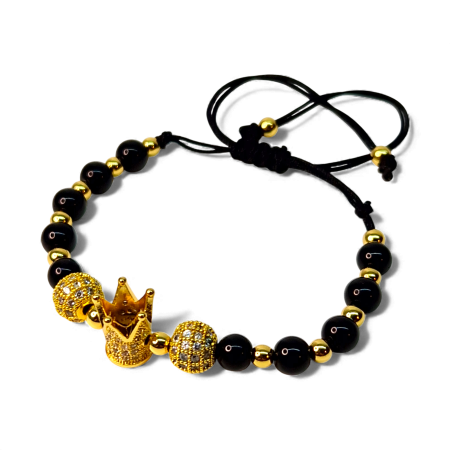 Bratari reglabile - Brățară Kennedy cu hematit și coroană aurie decorată cu zirconii