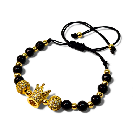 Brățară Kennedy cu hematit și coroană aurie decorată cu zirconii [2]