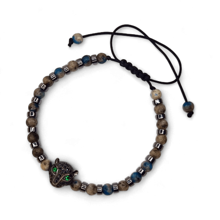 Brățară Aryan cu labradorit, hematit și panteră cu ochi verzi [4]
