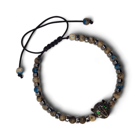 Brățară Aryan cu labradorit, hematit și panteră cu ochi verzi [2]