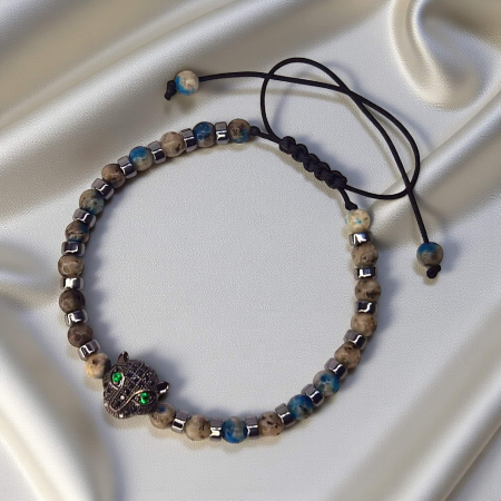 Brățară Aryan cu labradorit, hematit și panteră cu ochi verzi [1]