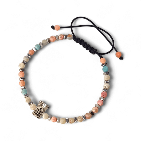 Bratari reglabile - Brățară Delia cu pietre naturale pastel și coroniță placată cu rodiu