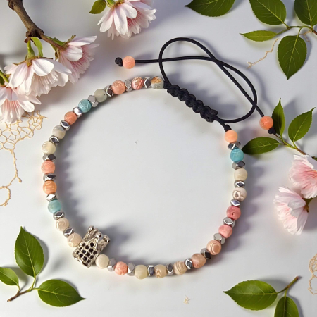 Brățară Delia cu pietre naturale pastel și coroniță placată cu rodiu [1]