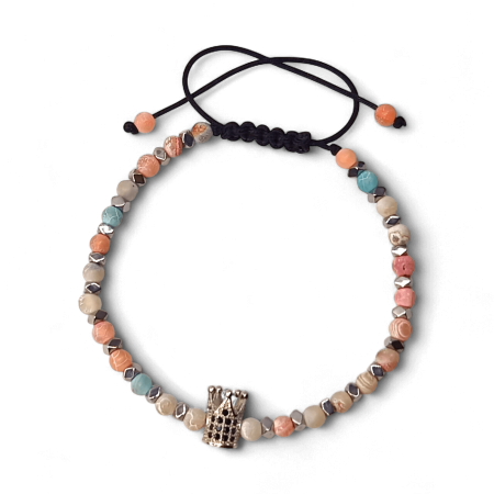 Brățară Delia cu pietre naturale pastel și coroniță placată cu rodiu [5]