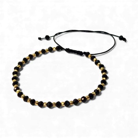 Bratari reglabile - Bratara cu pietre semipretioase naturale Noel si bilute placate cu aur de 18k