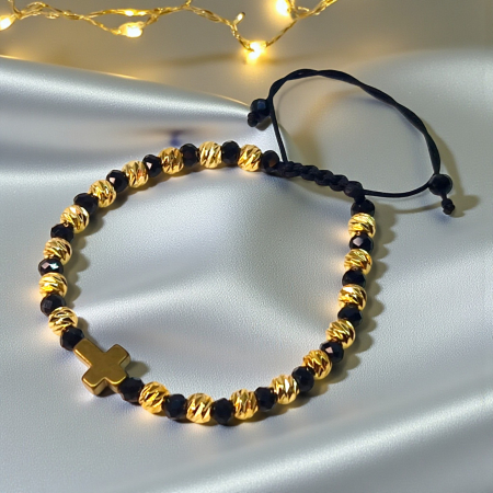 Bratara crestina cu Sfanta Cruce cu pietre semipretioase naturale placata cu aur de 18k [3]