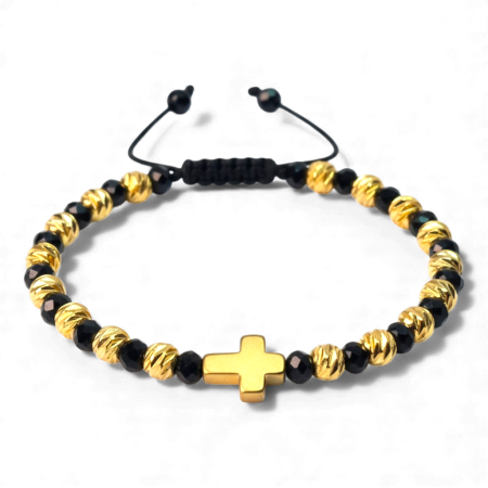 Bratara crestina cu Sfanta Cruce cu pietre semipretioase naturale placata cu aur de 18k [6]