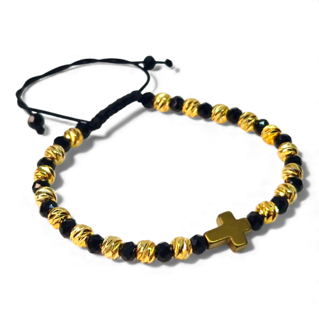 Bratari reglabile - Bratara crestina cu Sfanta Cruce cu pietre semipretioase naturale placata cu aur de 18k