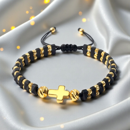 Bratra crestina cu Sfanta Cruce cu pietre semipretioase naturale placata cu aur de 18k IH702 [5]