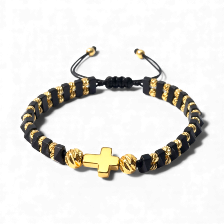 Bratra crestina cu Sfanta Cruce cu pietre semipretioase naturale placata cu aur de 18k IH702 [4]
