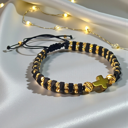 Bratra crestina cu Sfanta Cruce cu pietre semipretioase naturale placata cu aur de 18k IH702 [1]