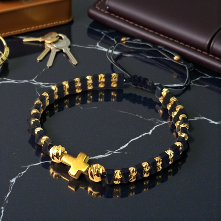 Bratra crestina cu Sfanta Cruce cu pietre semipretioase naturale placata cu aur de 18k IH702 [3]