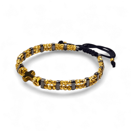 Brățară IH804 cu hematit și cruce placată cu aur de 18K [6]