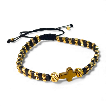 Bratari reglabile - Bratara crestina cu Sfanta Cruce cu pietre semipretioase naturale placata cu aur de 18k IH705
