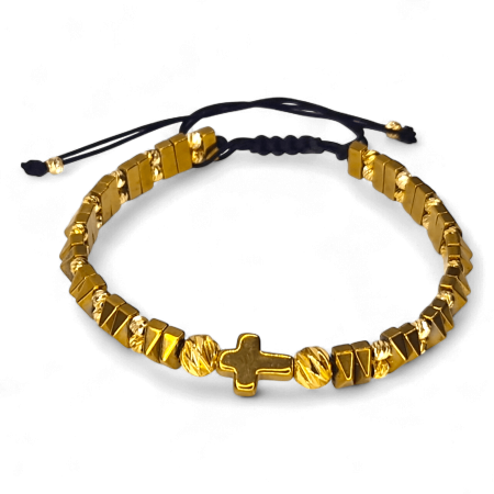 Brățară IH810 cu hematit aurit și cruce placată cu aur de 18K [6]