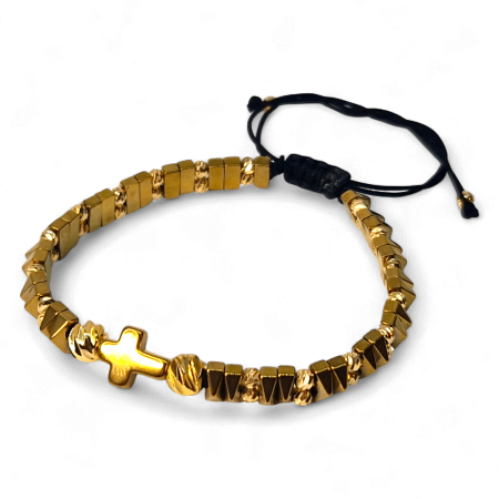 Brățară IH810 cu hematit aurit și cruce placată cu aur de 18K [2]