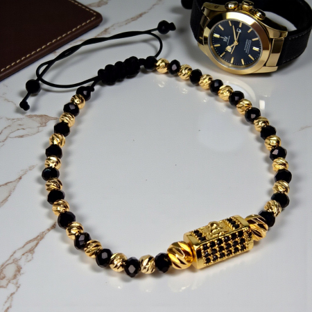 Brățară Cameron cu pietre de hematit și detaliu din oțel inoxidabil placat cu aur [5]