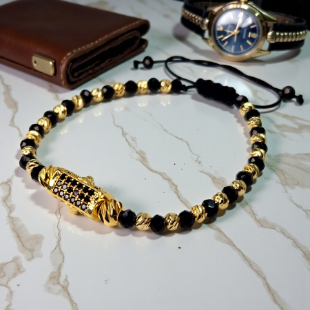 Brățară Cameron cu pietre de hematit și detaliu din oțel inoxidabil placat cu aur [3]