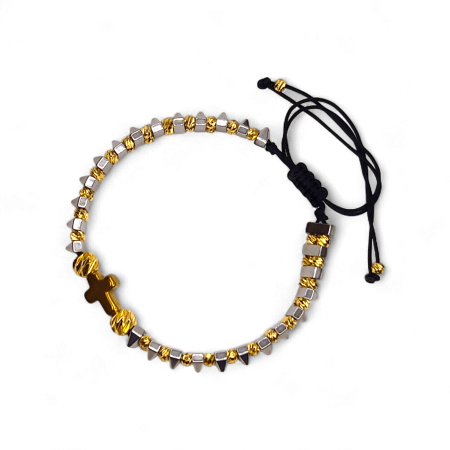 Brățară IH806 cu hematit geometric și cruce placată cu aur 18K [4]