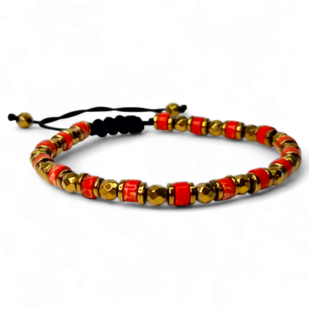 Brățară Lucky cu agate roșu și elemente aurii [2]