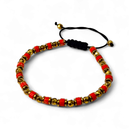 Brățară Lucky cu agate roșu și elemente aurii [6]