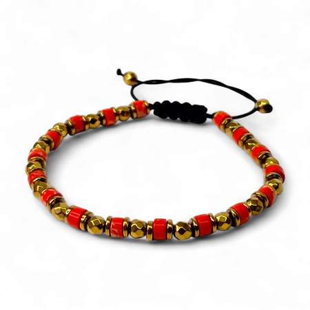 Bratari reglabile - Brățară Lucky cu agate roșu și elemente aurii